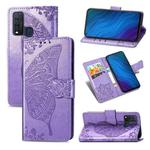 For vivo Y50 Butterfly Love Flower Embossed Horizontal Flip Leather Case with Bracket / Card Slot / Wallet / Lanyard(Light Purple)