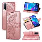 For vivo Y20 Butterfly Love Flower Embossed Horizontal Flip Leather Case with Bracket / Card Slot / Wallet / Lanyard(Rose Gold)