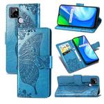 For OPPO Realme V3 Butterfly Love Flower Embossed Horizontal Flip Leather Case with Bracket / Card Slot / Wallet / Lanyard(Blue)