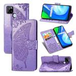 For OPPO Realme V3 Butterfly Love Flower Embossed Horizontal Flip Leather Case with Bracket / Card Slot / Wallet / Lanyard(Light Purple)