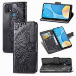 For OPPO A15 Butterfly Love Flower Embossed Horizontal Flip Leather Case with Bracket / Card Slot / Wallet / Lanyard(Black)