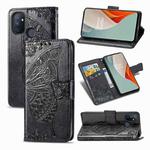 For OnePlus Nord N100 Butterfly Love Flower Embossed Horizontal Flip Leather Case with Bracket / Card Slot / Wallet / Lanyard(Black)