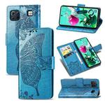 For LG K92 5G Butterfly Love Flower Embossed Horizontal Flip Leather Case with Bracket / Card Slot / Wallet / Lanyard(Blue)