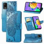 For LG K52 Butterfly Love Flower Embossed Horizontal Flip Leather Case with Bracket / Card Slot / Wallet / Lanyard(Blue)