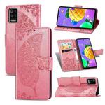 For LG K52 Butterfly Love Flower Embossed Horizontal Flip Leather Case with Bracket / Card Slot / Wallet / Lanyard(Pink)