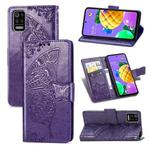 For LG K52 Butterfly Love Flower Embossed Horizontal Flip Leather Case with Bracket / Card Slot / Wallet / Lanyard(Dark Purple)