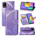 For LG K52 Butterfly Love Flower Embossed Horizontal Flip Leather Case with Bracket / Card Slot / Wallet / Lanyard(Light Purple)