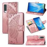 For Arrows NX9 F-52A Butterfly Love Flower Embossed Horizontal Flip Leather Case with Bracket / Card Slot / Wallet / Lanyard(Rose Gold)