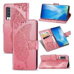 For Arrows NX9 F-52A Butterfly Love Flower Embossed Horizontal Flip Leather Case with Bracket / Card Slot / Wallet / Lanyard(Pink)