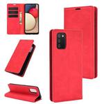 For Samsung Galaxy A02s (EU Version) Retro-skin Business Magnetic Suction Leather Case with Holder & Card Slots & Wallet(Red)