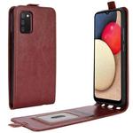 For Samsung Galaxy A02s (EU Version) R64 Texture Single Vertical Flip Leather Protective Case with Card Slots & Photo Frame(Brown)