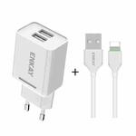 ENKAY Hat-Prince T003-1 10.5W 2.1A Dual USB Charging EU Plug Travel Power Adapter With 2.1A 1m 8 Pin Cable