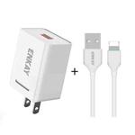 ENKAY Hat-Prince U036 18W 3A QC3.0 Fast Charging Power Adapter US Plug Portable Travel Charger With 3A 1m 8 Pin Cable