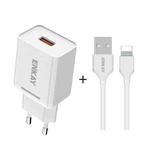 ENKAY Hat-Prince T033 18W 3A QC3.0 Fast Charging Power Adapter EU Plug Portable Travel Charger With 3A 1m 8 Pin Cable