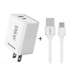 ENKAY Hat-Prince U033 18W 3A PD + QC3.0 Dual USB Fast Charging Power Adapter US Plug Portable Travel Charger With 1m 3A Type-C Cable