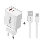 ENKAY Hat-Prince T030 18W 3A PD + QC3.0 Dual USB Fast Charging Power Adapter EU Plug Portable Travel Charger With 1m 3A Type-C Cable