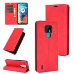 For Motorola Moto E7 Retro-skin Business Magnetic Suction Leather Case with Holder & Card Slots & Wallet(Red)