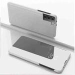 For Samsung Galaxy S21 5G Plated Mirror Horizontal Flip Leather Case with Holder(Silver)