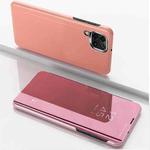 For Samsung Galaxy A12 Plated Mirror Horizontal Flip Leather Case with Holder(Rose Gold)