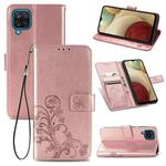Four-leaf Clasp Embossed Buckle Mobile Phone Protection Leather Case with Lanyard & Card Slot & Wallet & Bracket Function For Samsung Galaxy A12(Rose Gold)