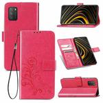 Four-leaf Clasp Embossed Buckle Mobile Phone Protection Leather Case with Lanyard & Card Slot & Wallet & Bracket Function For Xiaomi  POCO  M3(Magenta)