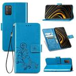 Four-leaf Clasp Embossed Buckle Mobile Phone Protection Leather Case with Lanyard & Card Slot & Wallet & Bracket Function For Xiaomi  POCO  M3(Blue)