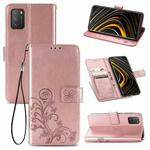 Four-leaf Clasp Embossed Buckle Mobile Phone Protection Leather Case with Lanyard & Card Slot & Wallet & Bracket Function For Xiaomi  POCO  M3(Rose Gold)