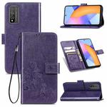 Four-leaf Clasp Embossed Buckle Mobile Phone Protection Leather Case with Lanyard & Card Slot & Wallet & Bracket Function For Huawei Honor 10X Lite(Purple)