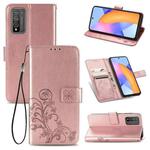 Four-leaf Clasp Embossed Buckle Mobile Phone Protection Leather Case with Lanyard & Card Slot & Wallet & Bracket Function For Huawei Honor 10X Lite(Rose Gold)