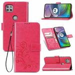 Four-leaf Clasp Embossed Buckle Mobile Phone Protection Leather Case with Lanyard & Card Slot & Wallet & Bracket Function For Motorola Moto G 5G(Magenta)
