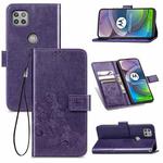 Four-leaf Clasp Embossed Buckle Mobile Phone Protection Leather Case with Lanyard & Card Slot & Wallet & Bracket Function For Motorola Moto G 5G(Purple)