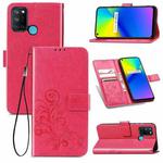 Four-leaf Clasp Embossed Buckle Mobile Phone Protection Leather Case with Lanyard & Card Slot & Wallet & Bracket Function For OPPO Realme 7i / C17(Magenta)