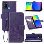 Four-leaf Clasp Embossed Buckle Mobile Phone Protection Leather Case with Lanyard & Card Slot & Wallet & Bracket Function For OPPO Realme 7i / C17(Purple)