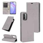 For Xiaomi Redmi Note 9 4G Retro-skin Business Magnetic Suction Leather Case with Holder & Card Slots & Wallet(Grey)