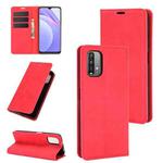 For Xiaomi Redmi Note 9 4G Retro-skin Business Magnetic Suction Leather Case with Holder & Card Slots & Wallet(Red)