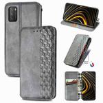 For Xiaomi POCO M3 Cubic Grid Pressed Horizontal Flip Magnetic PU Leather Case with Holder & Card Slots & Wallet(Gray)