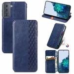 For Samsung Galaxy S21 5G Cubic Grid Pressed Horizontal Flip Magnetic PU Leather Case with Holder & Card Slots & Wallet(Blue)