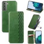 For Samsung Galaxy S21 5G Cubic Grid Pressed Horizontal Flip Magnetic PU Leather Case with Holder & Card Slots & Wallet(Green)