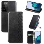 For Samsung Galaxy S21 Ultra 5G Cubic Grid Pressed Horizontal Flip Magnetic PU Leather Case with Holder & Card Slots & Wallet(Black)