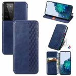 For Samsung Galaxy S21 Ultra 5G Cubic Grid Pressed Horizontal Flip Magnetic PU Leather Case with Holder & Card Slots & Wallet(Blue)