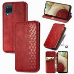 For Samsung Galaxy  A12 Cubic Grid Pressed Horizontal Flip Magnetic PU Leather Case with Holder & Card Slots & Wallet(Red)