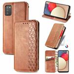 For Samsung Galaxy A02s(US Edition) Cubic Grid Pressed Horizontal Flip Magnetic PU Leather Case with Holder & Card Slots & Wallet(Brown)