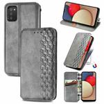 For Samsung Galaxy A02s(US Edition) Cubic Grid Pressed Horizontal Flip Magnetic PU Leather Case with Holder & Card Slots & Wallet(Gray)