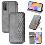 For Huawei Honor 10 X Lite Cubic Grid Pressed Horizontal Flip Magnetic PU Leather Case with Holder & Card Slots & Wallet(Gray)