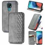 For Motorola MOTO E7 Cubic Grid Pressed Horizontal Flip Magnetic PU Leather Case with Holder & Card Slots & Wallet(Gray)