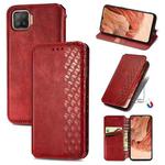 For OPPO F17 Cubic Grid Pressed Horizontal Flip Magnetic PU Leather Case with Holder & Card Slots & Wallet(Red)