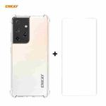 For Samsung Galaxy S21 Ultra 5G Hat-Prince ENKAY Clear TPU Shockproof Case Soft Anti-slip Cover + 3D Full Screen PET Curved Hot Bending HD Screen Protector Soft Film, Support Fingerprint Unlock