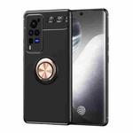 For vivo X60Pro Metal Ring Holder 360 Degree Rotating TPU Case(Black+Rose Gold)