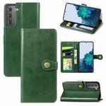 For Samsung Galaxy S21 5G Retro Solid Color Leather Buckle Phone Case with Lanyard & Photo Frame & Card Slot & Wallet & Stand Function(Green)