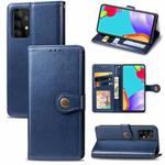 For Samsung Galaxy A52 5G / 4G Retro Solid Color Leather Buckle Phone Case with Lanyard & Photo Frame & Card Slot & Wallet & Stand Function(Blue)